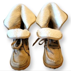 Unionbay Boots Womens Pike Faux Fur Lined Wedge Ankle Brown Fabric Lace Up